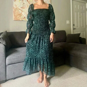Misa Los Angeles Rashida Maxi Dress - Green Floral on Black- Size S